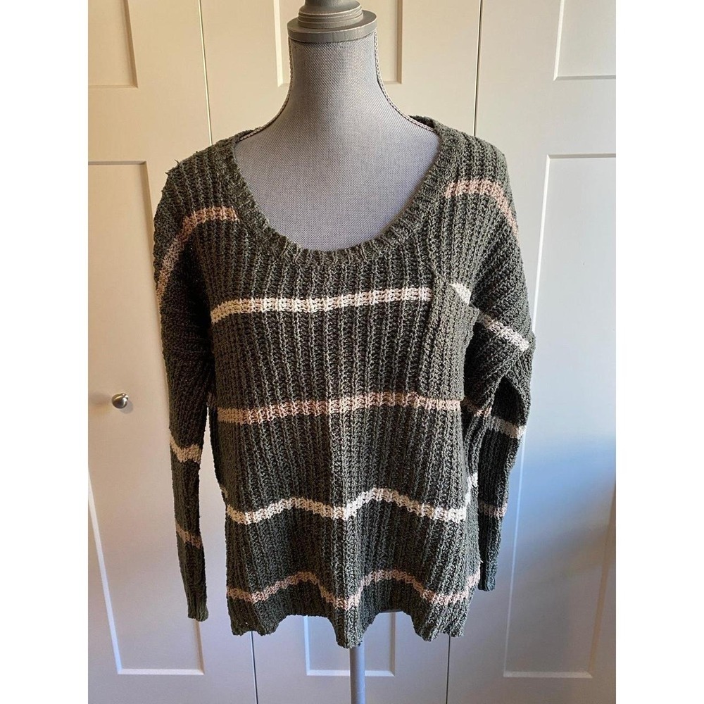 Free People Sweater XS Oversized OSFM Color Block Stripes Knit Boho Prep sku38